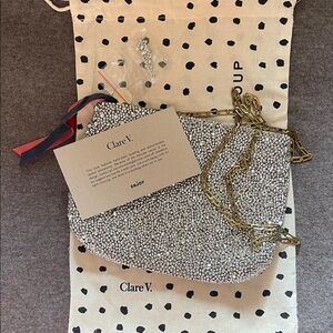 Clare V Sparkling Silver Clutch with Gold Chain